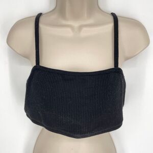 DONNI. Butter Bandeau Top NWT Sz XXL Black Rib Knit Spaghetti Straps Soft